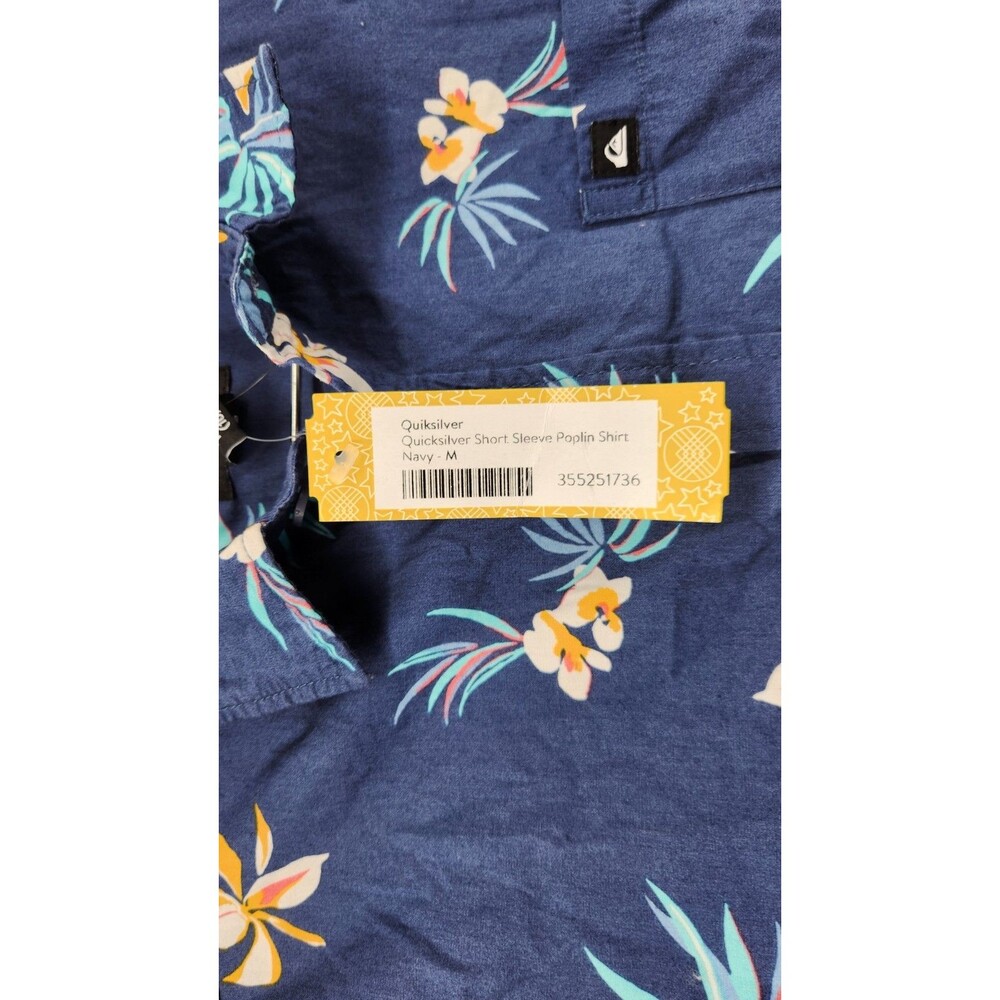 Quiksilver Boys Medium Navy‎ Blue Floral Short Sleeve Poplin Shirt NWT - Picture 5 of 10